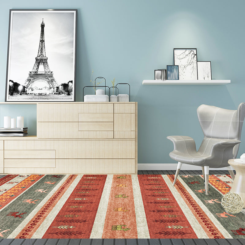 Lisslune | Bohemian striped geometric rug with botanical and animal motifs synthetic non-slip backing pet-friendly area rug
