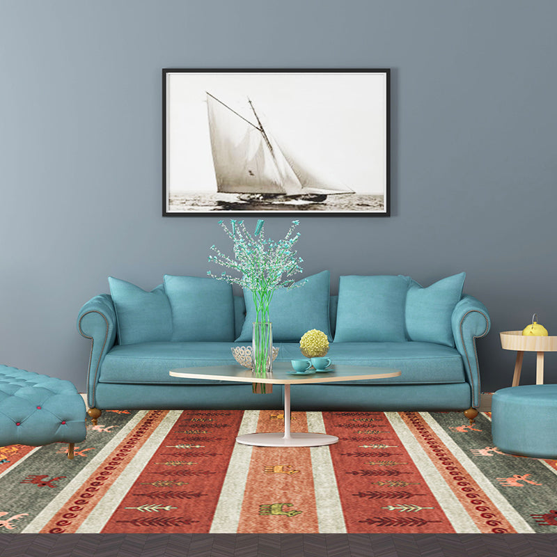 Lisslune | Bohemian striped geometric rug with botanical and animal motifs synthetic non-slip backing pet-friendly area rug