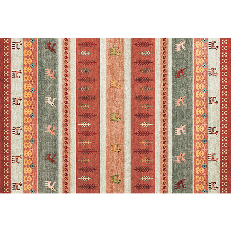 Lisslune | Bohemian striped geometric rug with botanical and animal motifs synthetic non-slip backing pet-friendly area rug