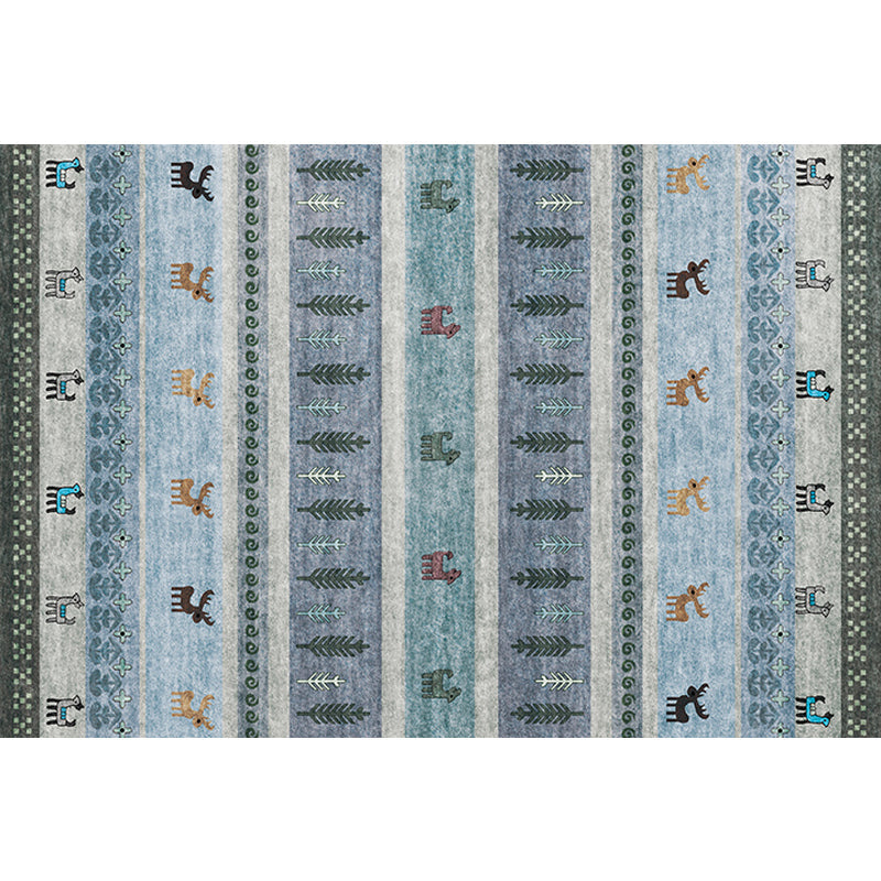 Lisslune | Bohemian striped geometric rug with botanical and animal motifs synthetic non-slip backing pet-friendly area rug