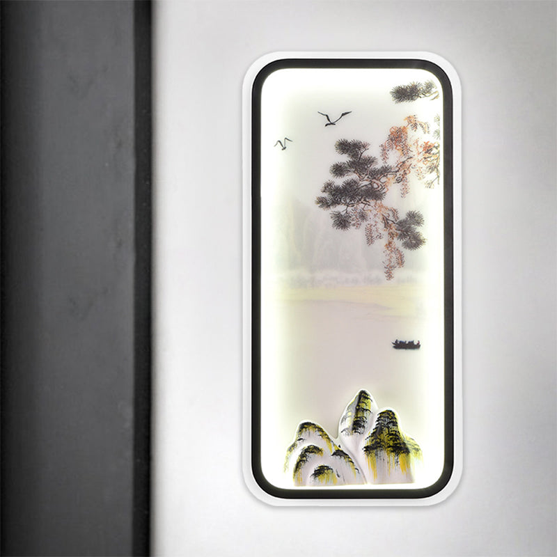 Skørter | Chinese Mountain Landscape Wall Picture Light Acrylic Parlor Rectangle LED Wall Lamps in White/Warm Light
