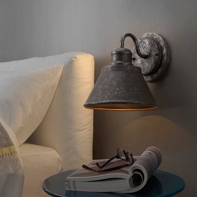 Lisslune | Metal Antique Black Wall Lights Drum/Trumpet Shade 1-Light Retro Rustic Wall Lamp Fixture