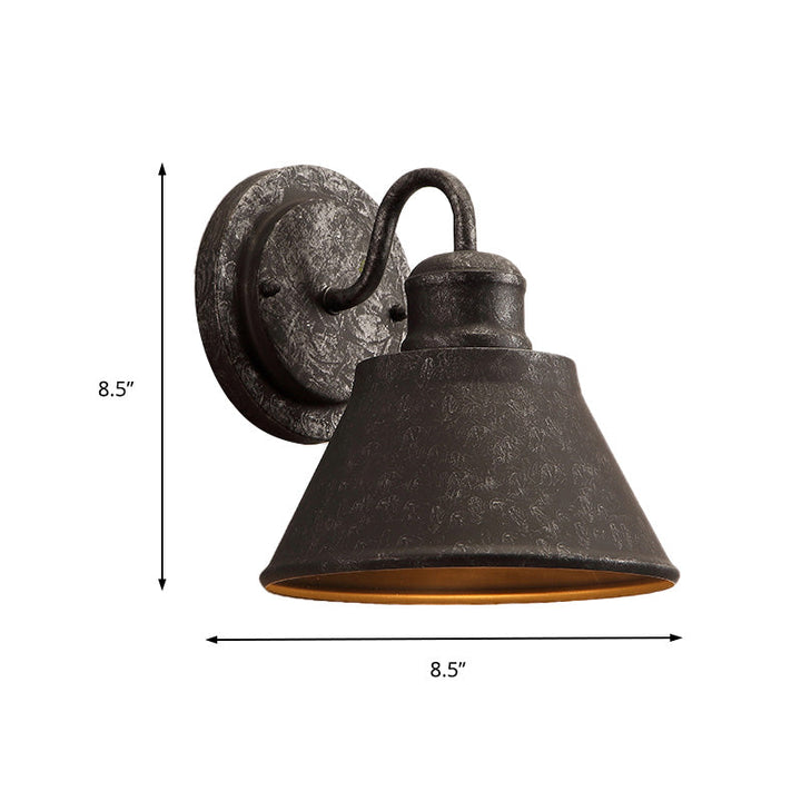 Lisslune | Metal Antique Black Wall Lights Drum/Trumpet Shade 1-Light Retro Rustic Wall Lamp Fixture