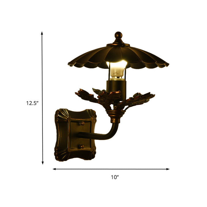 Lisslune | Metal Bronze Wall Lamp Cone 1-Light Industrial Wall Lamp with Leaf Decoration and Square Back Plate