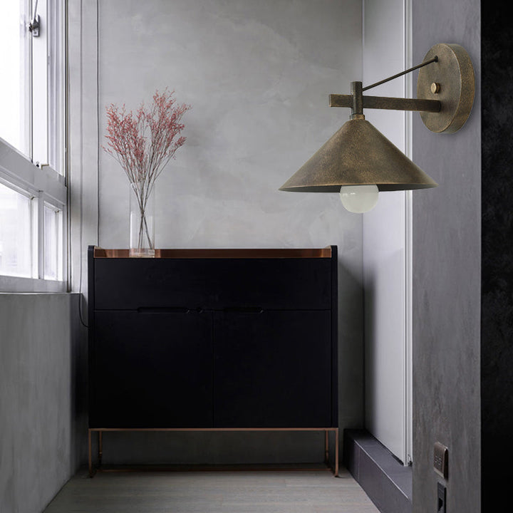 Lisslune | 1 Metal Wall Lamp Light Industrial Aged Silver/Bronze Cone Dining Room Lighting Fixture
