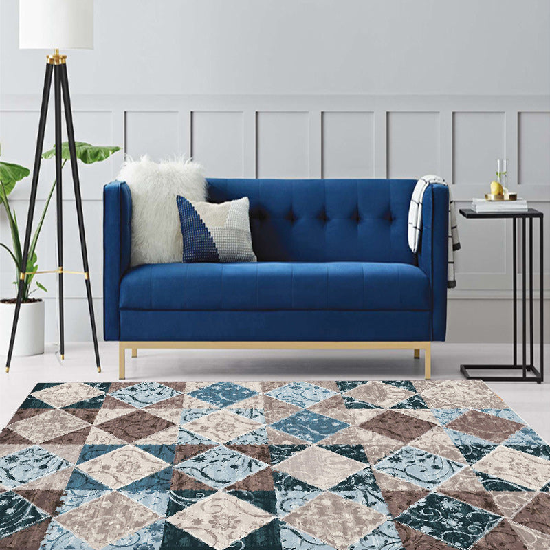 Lisslune | Moroccan Living Room Rug Colorful Petal Diamond Pattern Rug Polyester Non-slip Flooring