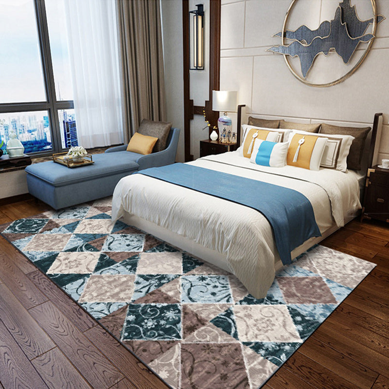 Lisslune | Moroccan Living Room Rug Colorful Petal Diamond Pattern Rug Polyester Non-slip Flooring