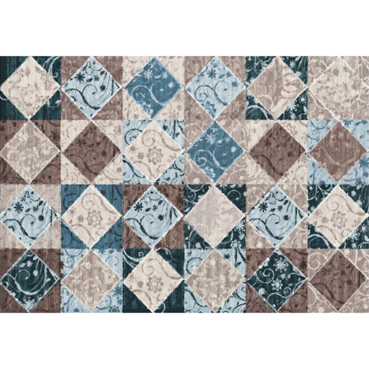 Lisslune | Moroccan Living Room Rug Colorful Petal Diamond Pattern Rug Polyester Non-slip Flooring