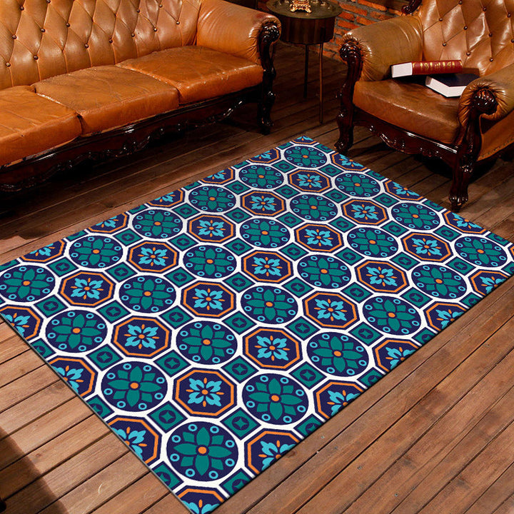 Lisslune | Eastern geometric floral pattern rug in green Moroccan rug polyester non-slip backing rug for bedroom