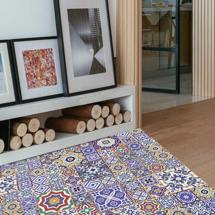 Lisslune | Moroccan Floral Pattern Rug in Purple Polyester Rug Non-Slip Living Room Rug for Home Decoration