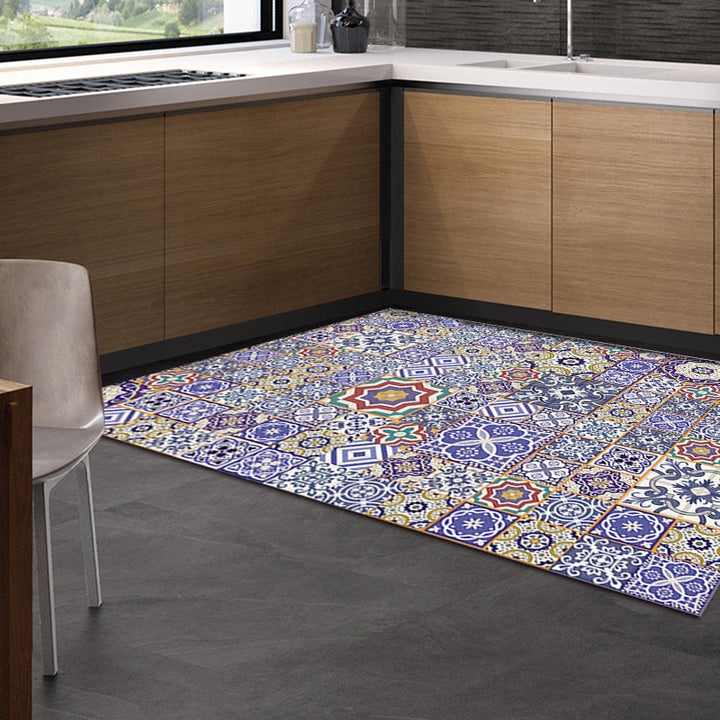 Lisslune | Moroccan Floral Pattern Rug in Purple Polyester Rug Non-Slip Living Room Rug for Home Decoration