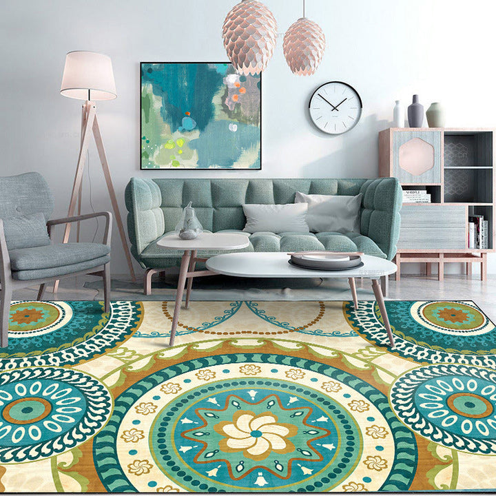 Lisslune | Yellow Moroccan Carpet Polyester Flower Circle Dots Pattern Rug Non-Slip Mat Rug for Home Decor