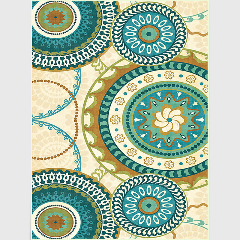 Lisslune | Yellow Moroccan Carpet Polyester Flower Circle Dots Pattern Rug Non-Slip Mat Rug for Home Decor
