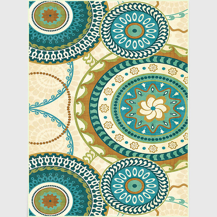 Lisslune | Yellow Moroccan Carpet Polyester Flower Circle Dots Pattern Rug Non-Slip Mat Rug for Home Decor