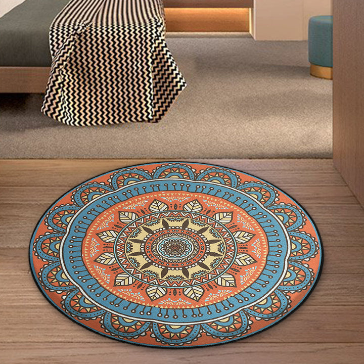 Lisslune | Blue and Orange Tribal Carpet with Leaf Polyester Southwestern Print Non-Slip Back Carpet for Bedroom