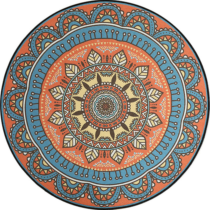 Lisslune | Blue and Orange Tribal Carpet with Leaf Polyester Southwestern Print Non-Slip Back Carpet for Bedroom