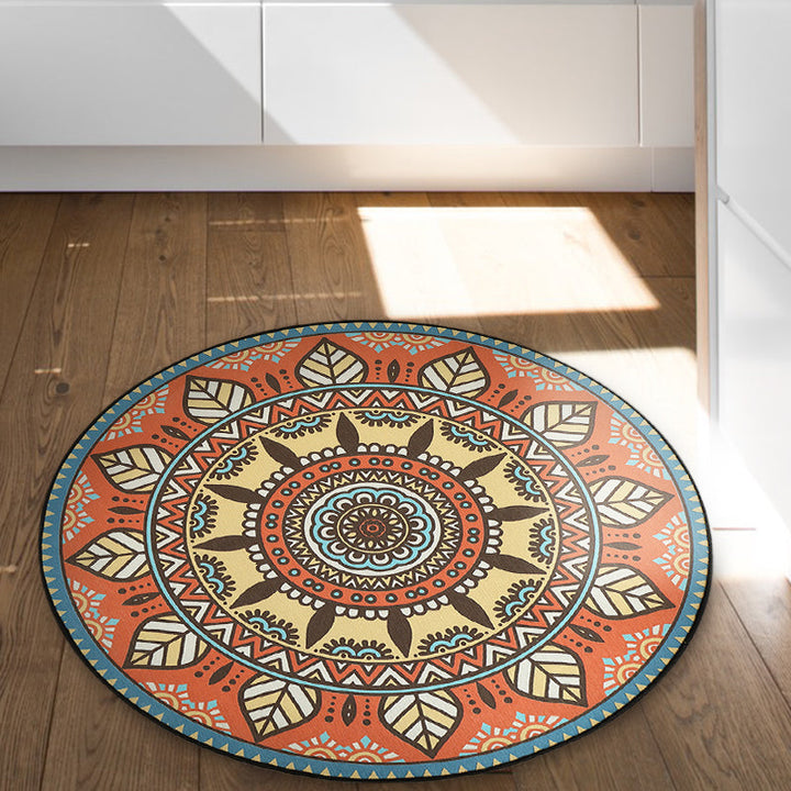 Lisslune | Blue and Orange Tribal Carpet with Leaf Polyester Southwestern Print Non-Slip Back Carpet for Bedroom