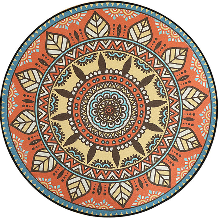 Lisslune | Blue and Orange Tribal Carpet with Leaf Polyester Southwestern Print Non-Slip Back Carpet for Bedroom
