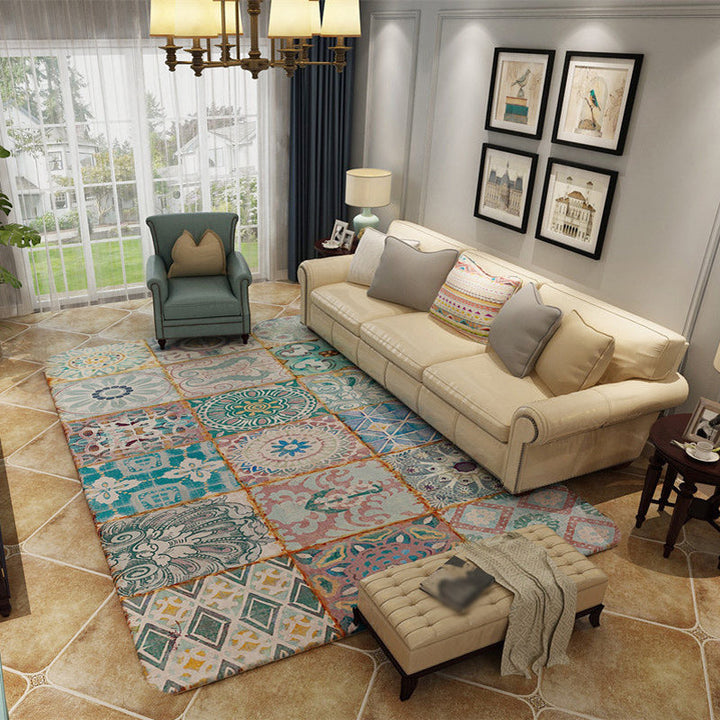 Lisslune | Moroccan Living Room Rug Multicolored Flower Diamond Print Rug Polyester Rug