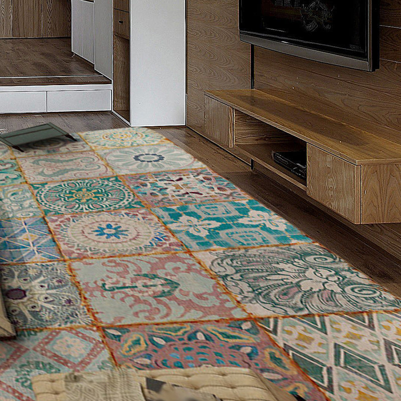 Lisslune | Moroccan Living Room Rug Multicolored Flower Diamond Print Rug Polyester Rug