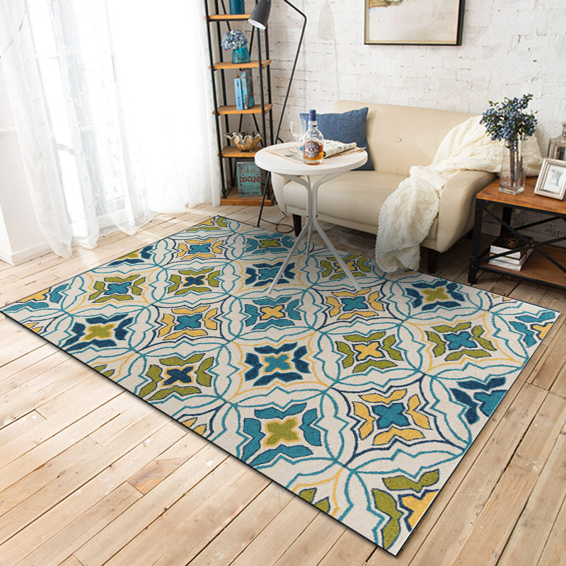 Lisslune | Ivorakariert Moroccan Carpet Polyester Geometric Floral Cross Print Rug Non-Slip Rug for Home Decor
