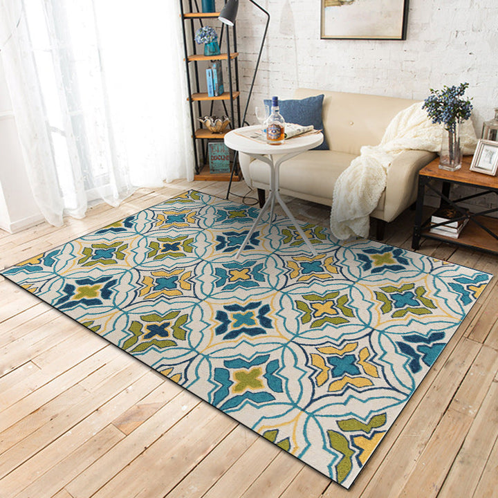 Lisslune | Ivorakariert Moroccan Carpet Polyester Geometric Floral Cross Print Rug Non-Slip Rug for Home Decor