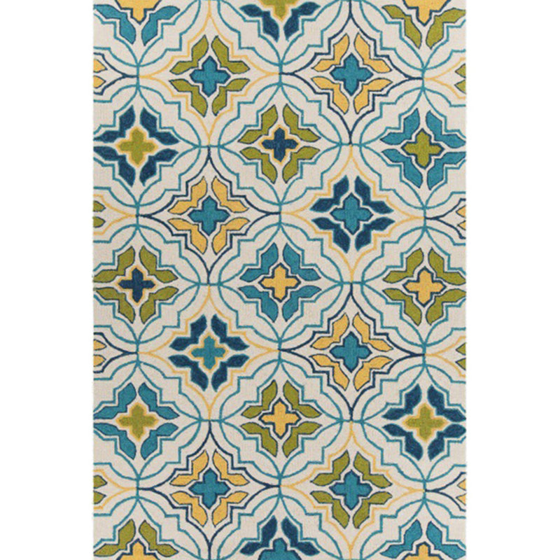 Lisslune | Ivorakariert Moroccan Carpet Polyester Geometric Floral Cross Print Rug Non-Slip Rug for Home Decor