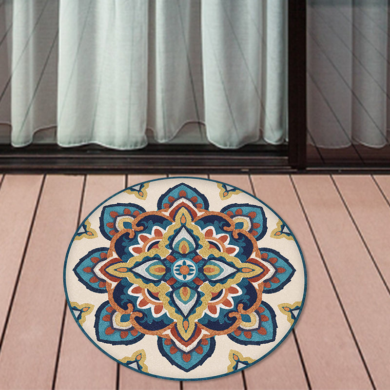 Lisslune | Blue and Yellow Southwest Rug Synthetic Tribal Rug Non-Slip Back Area Rug for Bedroom