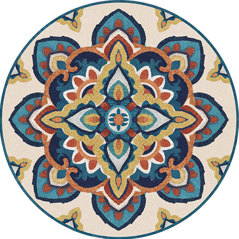 Lisslune | Blue and Yellow Southwest Rug Synthetic Tribal Rug Non-Slip Back Area Rug for Bedroom