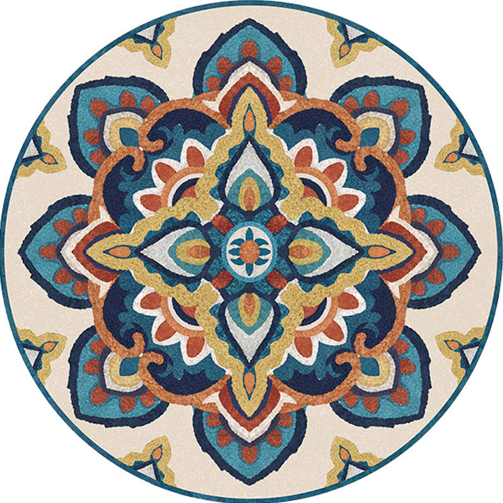 Lisslune | Blue and Yellow Southwest Rug Synthetic Tribal Rug Non-Slip Back Area Rug for Bedroom