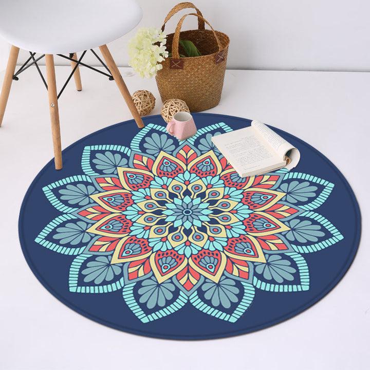 Lisslune | Tribal southwestern flower rug blue polyester rug anti-slip mat rug for bedroom