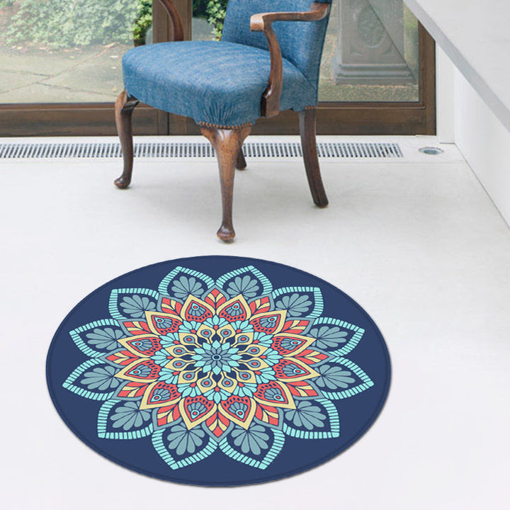 Lisslune | Tribal southwestern flower rug blue polyester rug anti-slip mat rug for bedroom