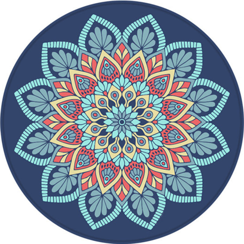 Lisslune | Tribal southwestern flower rug blue polyester rug anti-slip mat rug for bedroom