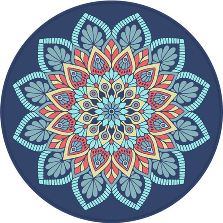 Lisslune | Tribal southwestern flower rug blue polyester rug anti-slip mat rug for bedroom