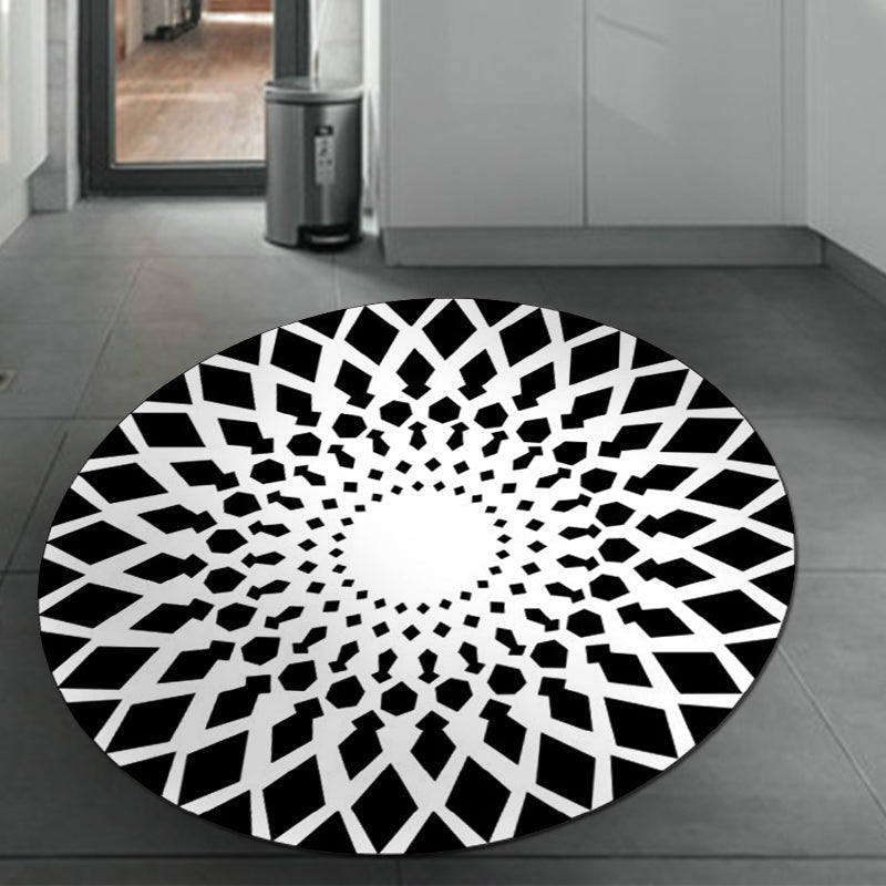 Lisslune | Black and White Moroccan Carpet Polyester Floral Carpet Non-Slip Back Carpet for Living Room