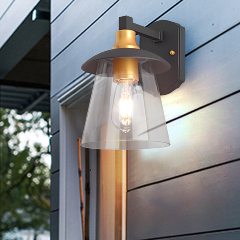 Lisslune | Clear Glass Black Wall Lamp Lighting Cylinder/Half Circle/Rectangle 1-Light Industrial Light Fixture, 6"/8" Wide