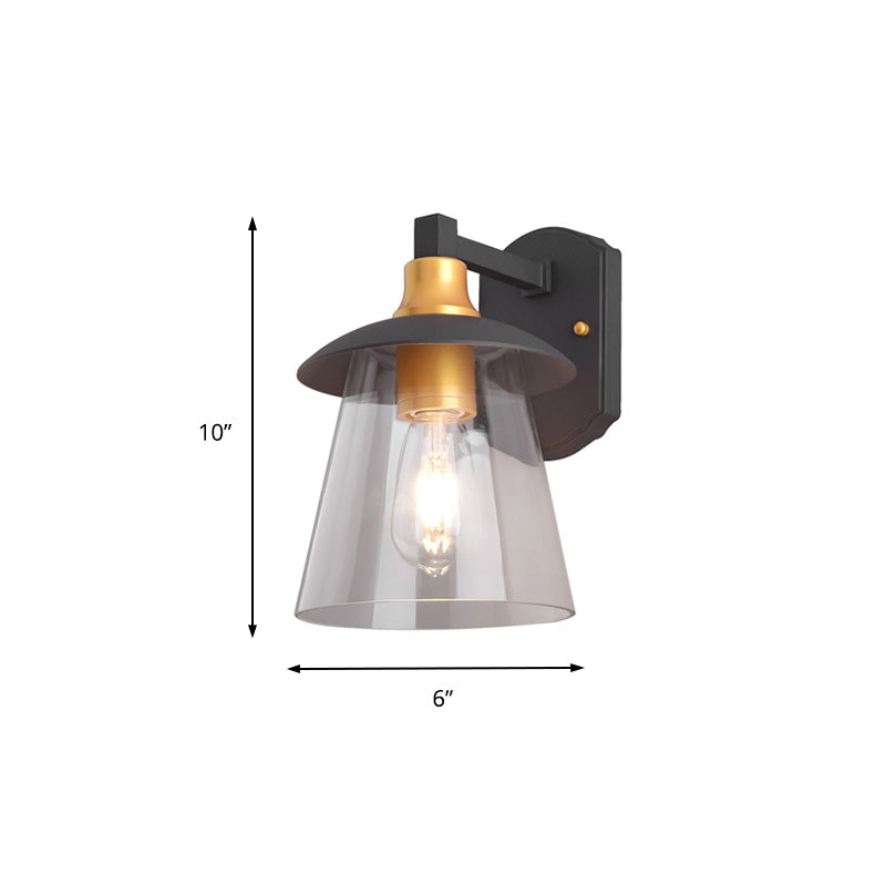 Lisslune | Clear Glass Black Wall Lamp Lighting Cylinder/Half Circle/Rectangle 1-Light Industrial Light Fixture, 6"/8" Wide