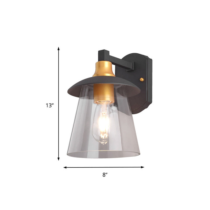 Lisslune | Clear Glass Black Wall Lamp Lighting Cylinder/Half Circle/Rectangle 1-Light Industrial Light Fixture, 6"/8" Wide