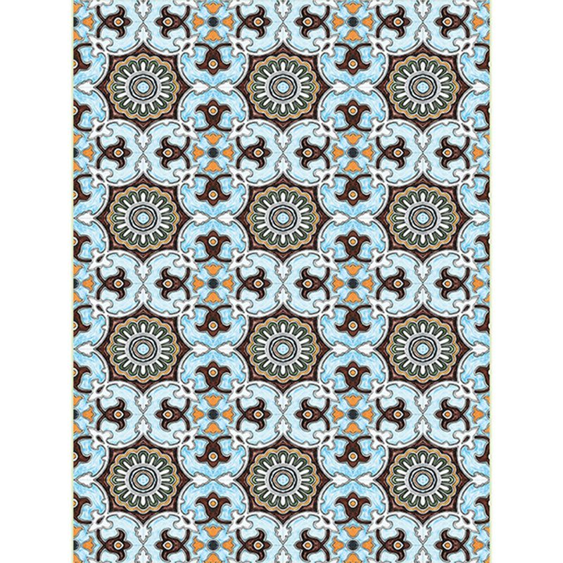 Lisslune | Blue and brown Moroccan carpet polyester floral pattern non-slip rug for home decor