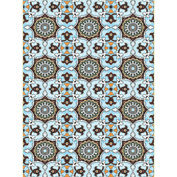 Lisslune | Blue and brown Moroccan carpet polyester floral pattern non-slip rug for home decor