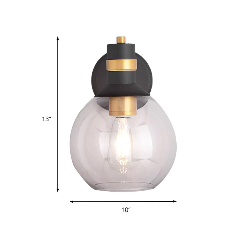 Lisslune | Clear Glass Black Wall Lamp Lighting Cylinder/Half Circle/Rectangle 1-Light Industrial Light Fixture, 6"/8" Wide