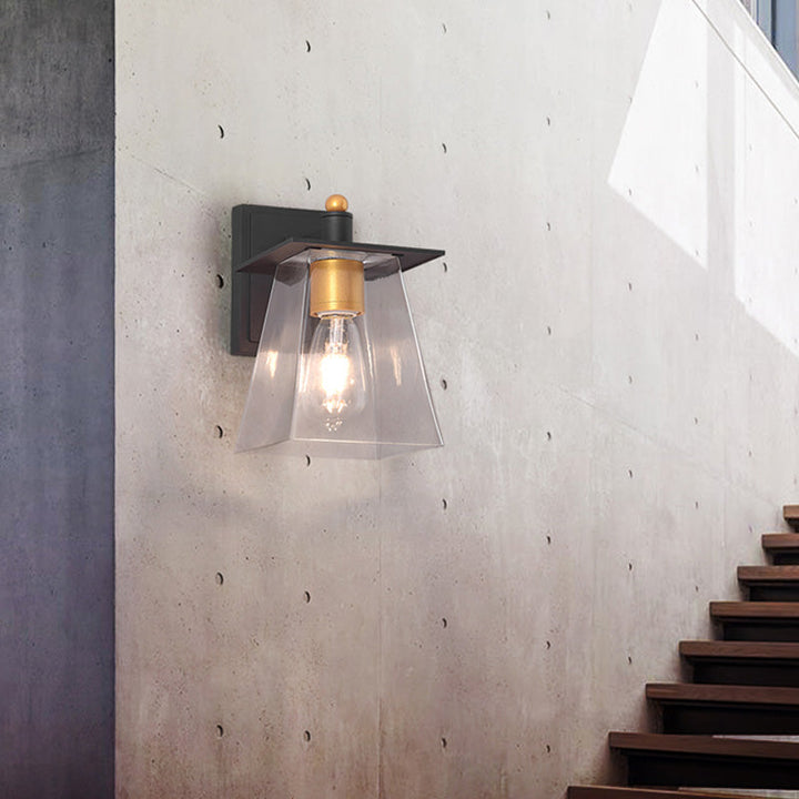 Lisslune | Clear Glass Black Wall Lamp Lighting Cylinder/Half Circle/Rectangle 1-Light Industrial Light Fixture, 6"/8" Wide