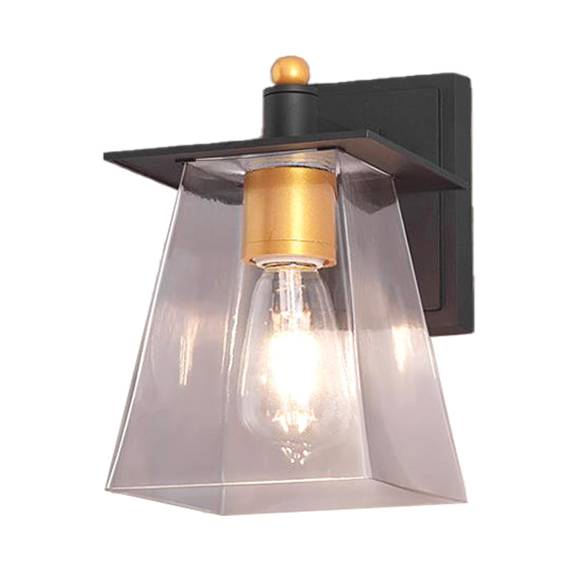 Lisslune | Clear Glass Black Wall Lamp Lighting Cylinder/Half Circle/Rectangle 1-Light Industrial Light Fixture, 6"/8" Wide