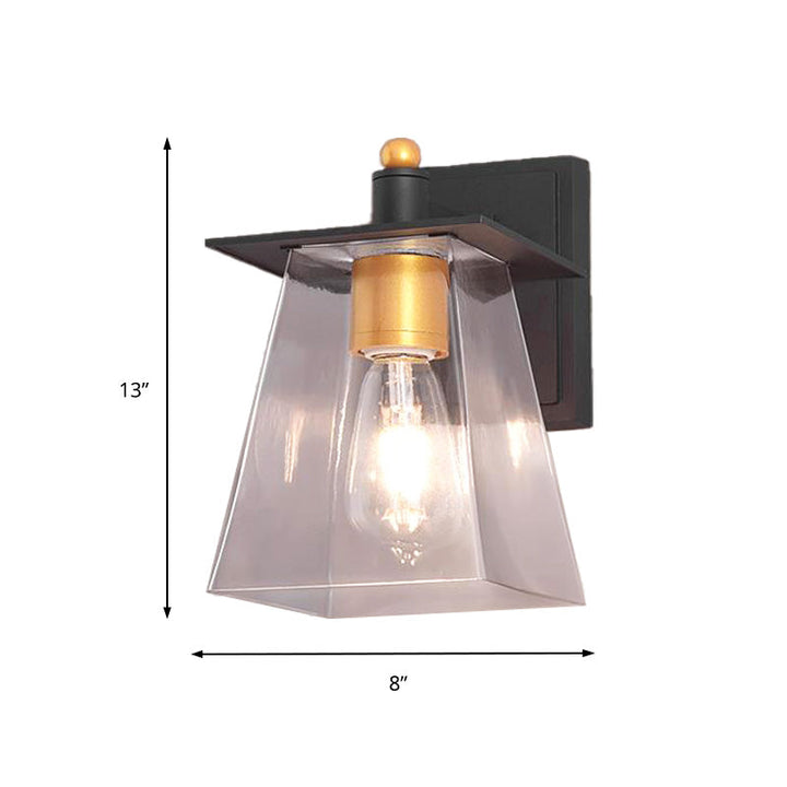 Lisslune | Clear Glass Black Wall Lamp Lighting Cylinder/Half Circle/Rectangle 1-Light Industrial Light Fixture, 6"/8" Wide