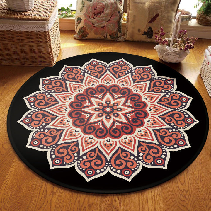 Lisslune | Retro Floral Rug Black and Red Moroccan Rug Polyester Non-Slip Back Rug for Bedroom