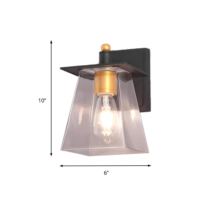Lisslune | Clear Glass Black Wall Lamp Lighting Cylinder/Half Circle/Rectangle 1-Light Industrial Light Fixture, 6"/8" Wide