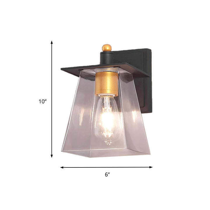Lisslune | Clear Glass Black Wall Lamp Lighting Cylinder/Half Circle/Rectangle 1-Light Industrial Light Fixture, 6"/8" Wide