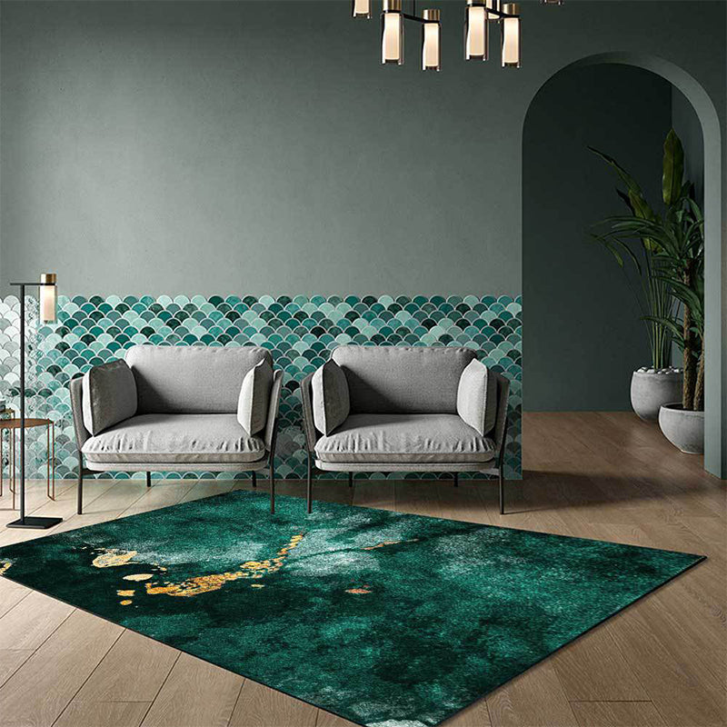 Lisslune | Modern living room rug in green abstract marble pattern rug polyester washable area rug