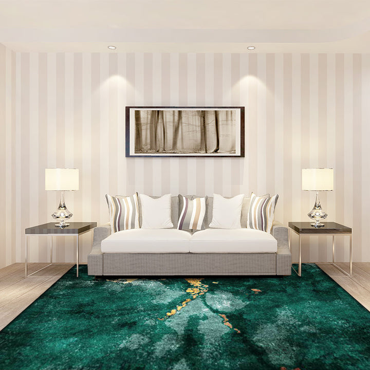 Lisslune | Modern living room rug in green abstract marble pattern rug polyester washable area rug