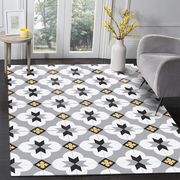 Lisslune | Gray Moroccan Rug Polyester Flower Diamond Print Rug Non-Slip Flooring for Home Decor